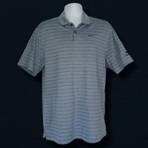 Nike Dri-FIT Polo Shirt Medium Blue Stripe Mount Snow Vermont Ski Resort Logo
